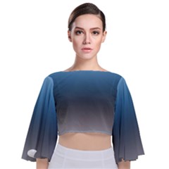 Sky Blue And Grey Color Gradient Ombre Tie Back Butterfly Sleeve Chiffon Top by SpinnyChairDesigns