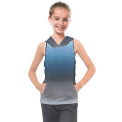 Sky Blue And Grey Color Gradient Ombre Kids  Sleeveless Hoodie by SpinnyChairDesigns