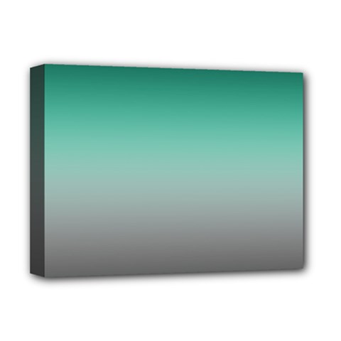 Teal Green And Grey Gradient Ombre Color Deluxe Canvas 16  X 12  (stretched)  by SpinnyChairDesigns