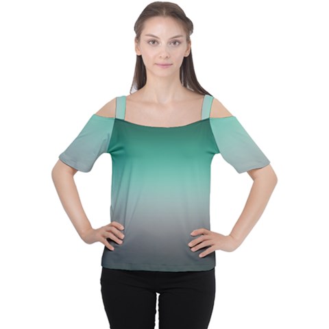 Teal Green And Grey Gradient Ombre Color Cutout Shoulder Tee by SpinnyChairDesigns