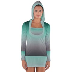 Teal Green And Grey Gradient Ombre Color Long Sleeve Hooded T-shirt by SpinnyChairDesigns