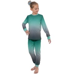 Teal Green And Grey Gradient Ombre Color Kids  Long Sleeve Set  by SpinnyChairDesigns