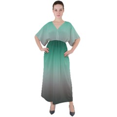 Teal Green And Grey Gradient Ombre Color V-neck Boho Style Maxi Dress by SpinnyChairDesigns