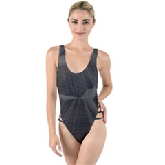 Black Tourmaline Stone Geometric Pattern High Leg Strappy Swimsuit