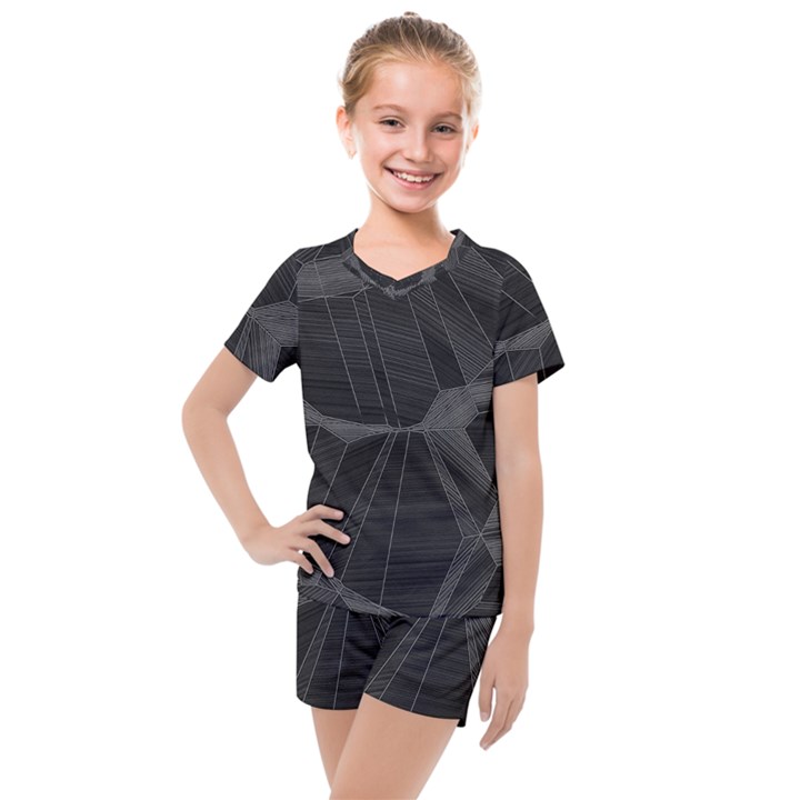 Black Tourmaline Stone Geometric Pattern Kids  Mesh Tee and Shorts Set