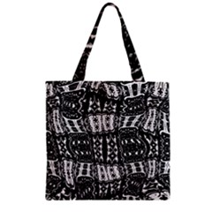 Abstract Black And White Stripes Checkered Pattern Zipper Grocery Tote Bag by SpinnyChairDesigns