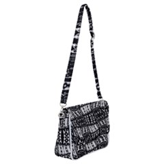 Abstract Black And White Stripes Checkered Pattern Shoulder Bag With Back Zipper by SpinnyChairDesigns