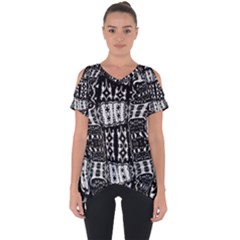 Abstract Black And White Stripes Checkered Pattern Cut Out Side Drop Tee by SpinnyChairDesigns