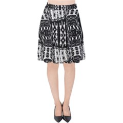 Abstract Black And White Stripes Checkered Pattern Velvet High Waist Skirt by SpinnyChairDesigns