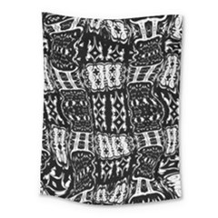 Abstract Black And White Stripes Checkered Pattern Medium Tapestry by SpinnyChairDesigns