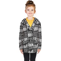 Abstract Black And White Stripes Checkered Pattern Kids  Double Breasted Button Coat by SpinnyChairDesigns