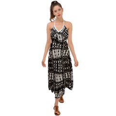 Abstract Black And White Stripes Checkered Pattern Halter Tie Back Dress  by SpinnyChairDesigns