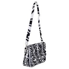 Black And White Abstract Stripe Pattern Shoulder Bag With Back Zipper by SpinnyChairDesigns