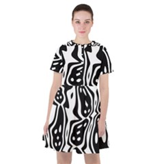 Black And White Abstract Stripe Pattern Sailor Dress by SpinnyChairDesigns