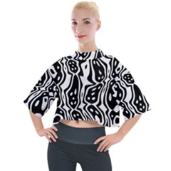 Black And White Abstract Stripe Pattern Mock Neck Tee by SpinnyChairDesigns