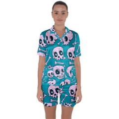 Skull Satin Short Sleeve Pyjamas Set by Sobalvarro