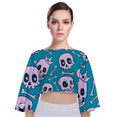 Skull Tie Back Butterfly Sleeve Chiffon Top by Sobalvarro