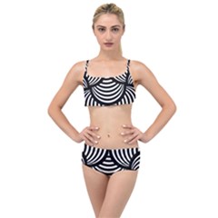 Abstract Black And White Shell Pattern Layered Top Bikini Set by SpinnyChairDesigns