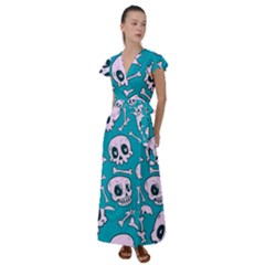 Skull Flutter Sleeve Maxi Dress by Sobalvarro