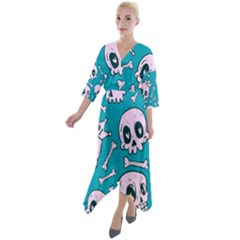 Skull Quarter Sleeve Wrap Front Maxi Dress by Sobalvarro