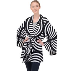 Abstract Black And White Shell Pattern Long Sleeve Velvet Kimono  by SpinnyChairDesigns