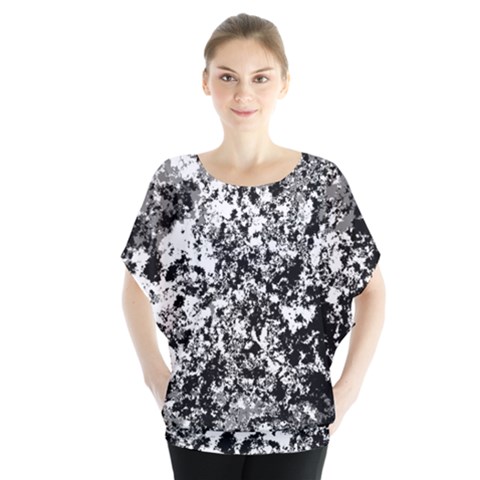 Black And White Grunge Stone Batwing Chiffon Blouse by SpinnyChairDesigns