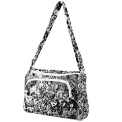 Black And White Grunge Stone Front Pocket Crossbody Bag by SpinnyChairDesigns