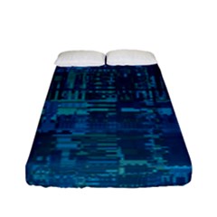 Blue Green Abstract Art Geometric Pattern Fitted Sheet (full/ Double Size) by SpinnyChairDesigns