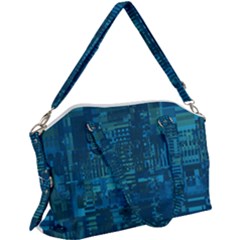 Blue Green Abstract Art Geometric Pattern Canvas Crossbody Bag by SpinnyChairDesigns