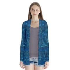 Blue Green Abstract Art Geometric Pattern Drape Collar Cardigan by SpinnyChairDesigns