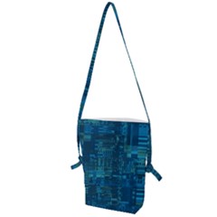 Blue Green Abstract Art Geometric Pattern Folding Shoulder Bag by SpinnyChairDesigns