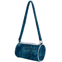 Blue Green Abstract Art Geometric Pattern Mini Cylinder Bag by SpinnyChairDesigns