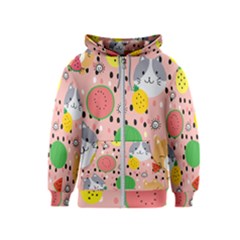 Cats And Fruits  Kids  Zipper Hoodie by Sobalvarro