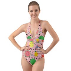 Cats And Fruits  Halter Cut-out One Piece Swimsuit by Sobalvarro