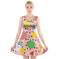 Cats And Fruits  V-neck Sleeveless Dress by Sobalvarro