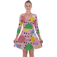 Cats And Fruits  Quarter Sleeve Skater Dress by Sobalvarro