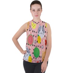 Cats And Fruits  Mock Neck Chiffon Sleeveless Top by Sobalvarro