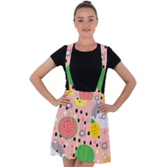 Cats And Fruits  Velvet Suspender Skater Skirt by Sobalvarro