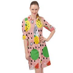 Cats And Fruits  Long Sleeve Mini Shirt Dress by Sobalvarro