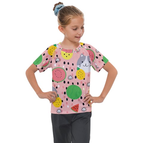 Cats And Fruits  Kids  Mesh Piece Tee by Sobalvarro