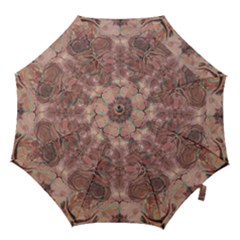 Tea Rose Pink And Brown Abstract Art Color Hook Handle Umbrellas (small)