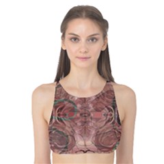 Tea Rose Pink And Brown Abstract Art Color Tank Bikini Top by SpinnyChairDesigns