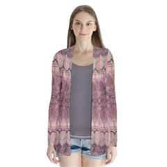 Tea Rose Pink And Brown Abstract Art Color Drape Collar Cardigan by SpinnyChairDesigns