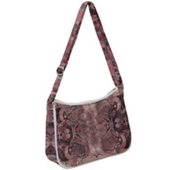 Tea Rose Pink And Brown Abstract Art Color Zip Up Shoulder Bag by SpinnyChairDesigns