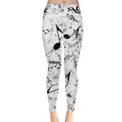 Black And White Music Notes Leggings  by SpinnyChairDesigns
