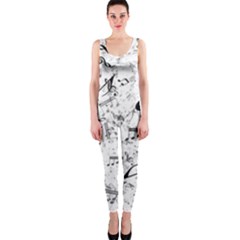 Black And White Music Notes One Piece Catsuit by SpinnyChairDesigns