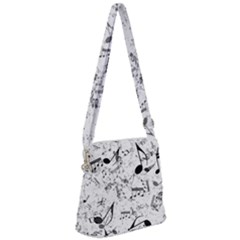 Black And White Music Notes Zipper Messenger Bag by SpinnyChairDesigns