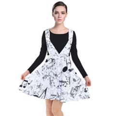 Black And White Music Notes Plunge Pinafore Dress by SpinnyChairDesigns