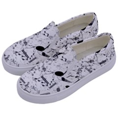 Black And White Music Notes Kids  Canvas Slip Ons by SpinnyChairDesigns