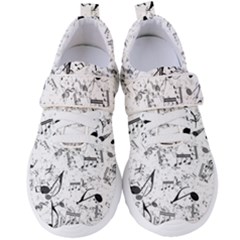 Black And White Music Notes Women s Velcro Strap Shoes by SpinnyChairDesigns